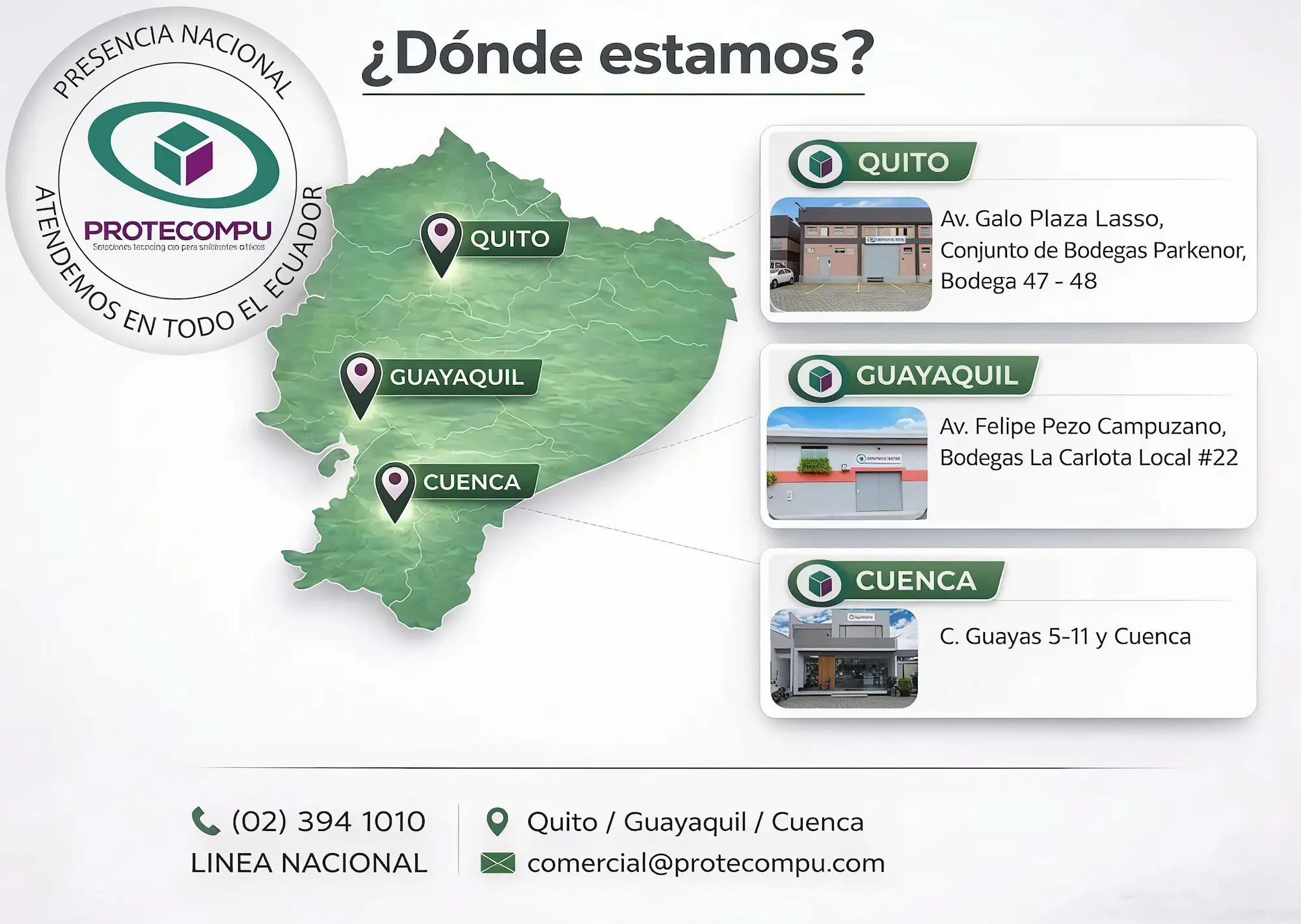 Mapa de ubicaciones Protecompu en Ecuador